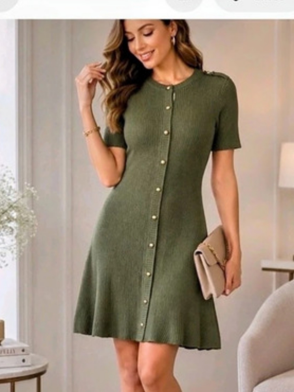 French Connection Ribbed Button-Front Sweater Dress Green NWT